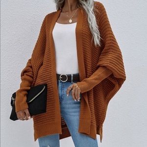 Cozy Rust Brown Dolman Sleeve Open Front Cardigan Sweater